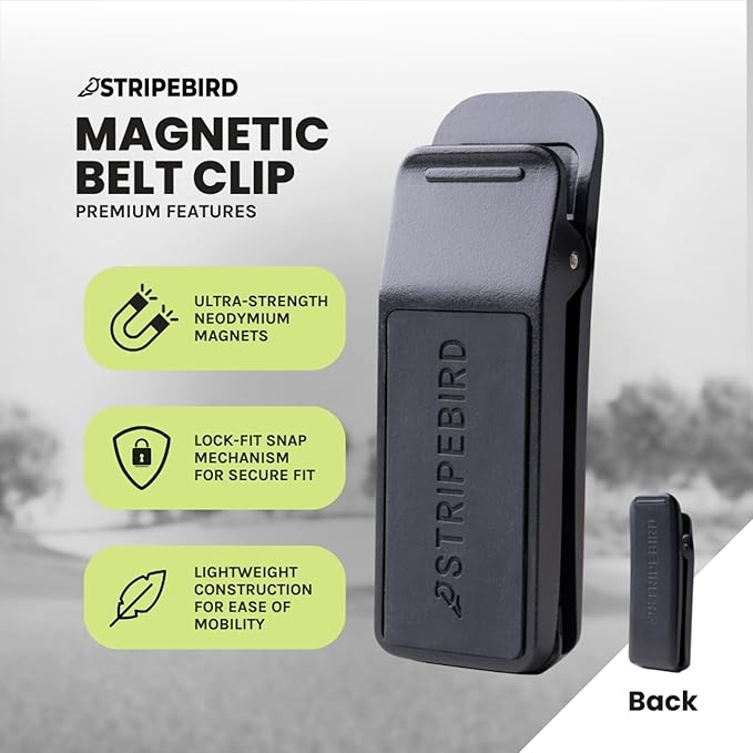 Stripebird - Golf Magnetic Belt Clip (Black) - Magnetic Clip for Attaching Accessories to Belt - Ultra-Strength Neodymium Magnet - Easily Access Accessories
