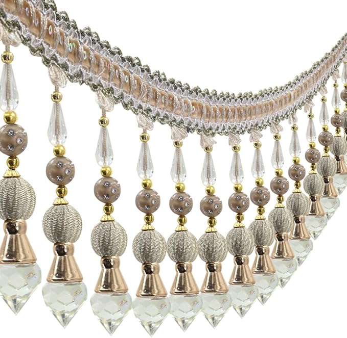 3yards Beading Fringe Trimming Long Beads Tassel Curtain Trim Ribbon Trim by EMDOMO