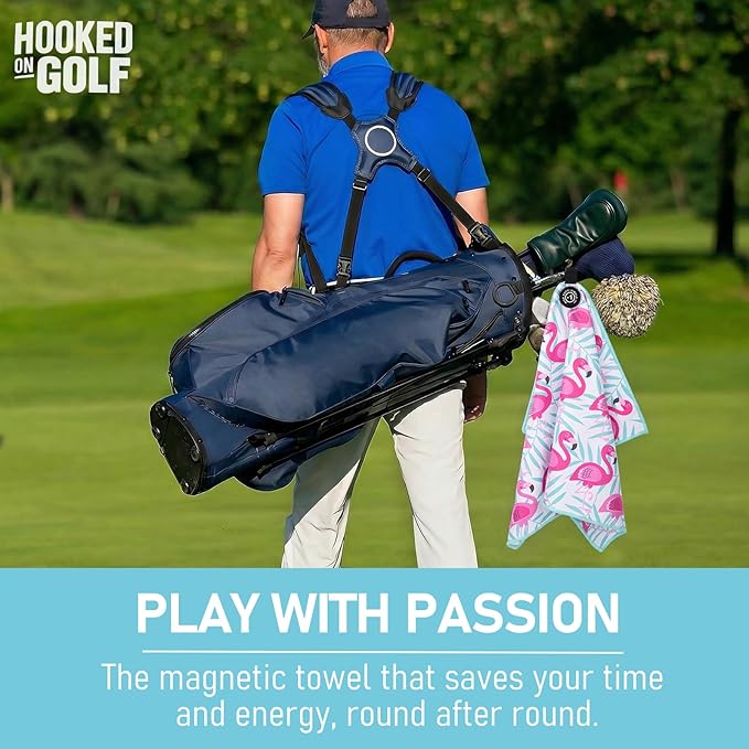 Magnetic Golf Towel 16x24 Ultra Absorbent Waffle Microfiber, Strong Magnet for Cart Clubs, Spot-Clean Design Golf Accessories Gifts for Men(Pink-Flamingo)