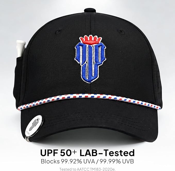 NJF Golf Hat Men - Breathable Mens Golf Hats, Adjustable Rope Hook and Loop Style Cap, Convenient Cap with Tee Holder
