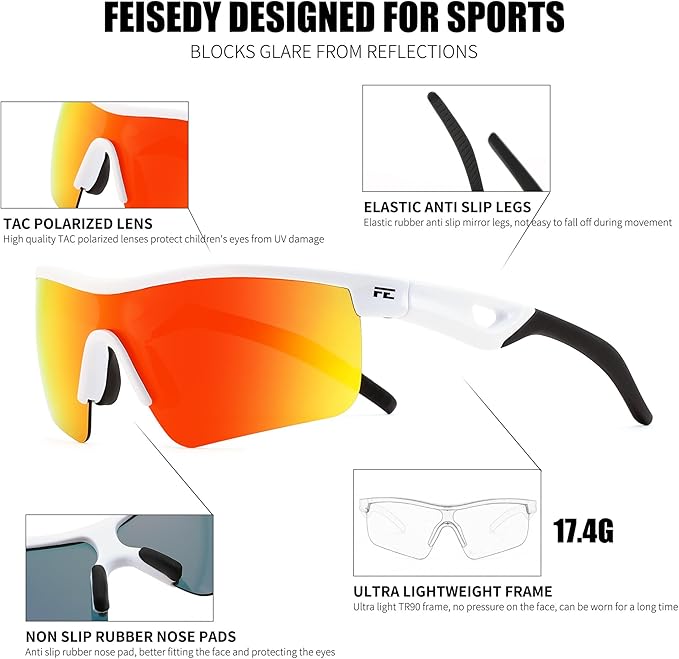 FEISEDY Kids Teens Baseball Polarized Sunglasses Sports TR90 Frame Boys Girls Cycling B2454