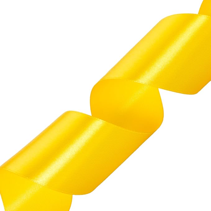 2 Inch Yellow Solid Satin Ribbon, 50 Yards Craft Fabric Ribbon - Image 2