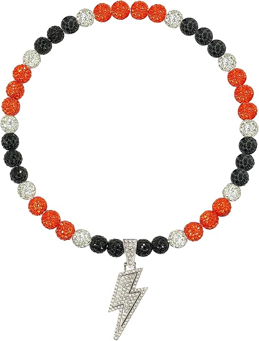 Baseball Necklace for Men 16/18/20 Inch Bling Ice Collection Lightning Bolt Pendant Necklace for Women Rhinestone Clay Beaded Discoball Accessories Gifts for Baseball Team Players Lovers