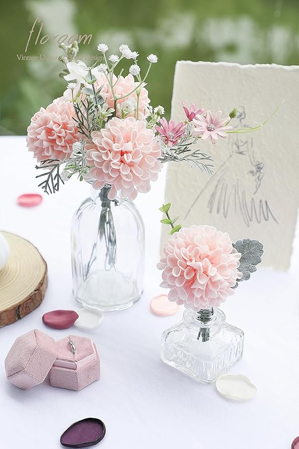 Floroom Artificial Dahlia Flowers 25pcs Real Looking Blush Foam Fake Roses - Image 2
