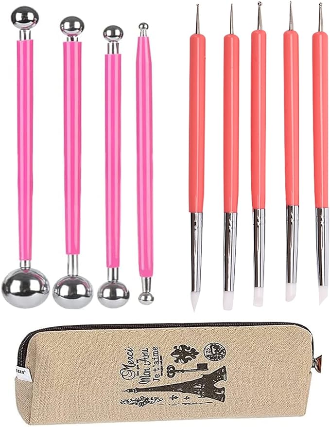 4PCS Double-Ended Metal Ceramic Clay Ball Stylus Dotting Tools and 5PCS 2 Way by Ecjiuyi