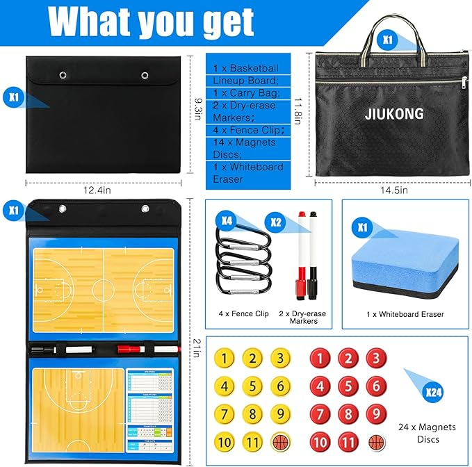 Magnetic Basketball Coaching Board – Portable Dry Erase Whiteboard with Fence Clip, Magnets & Carry Bag, Foldable Basketball Clipboard for Coaches, Ideal Coach Gift