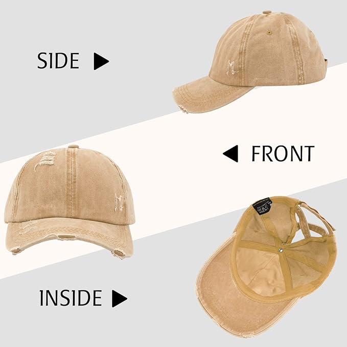 Criss Cross Ponytail Hat Women Washed Distressed Baseball Caps Adjustable High Messy Bun Ponycap