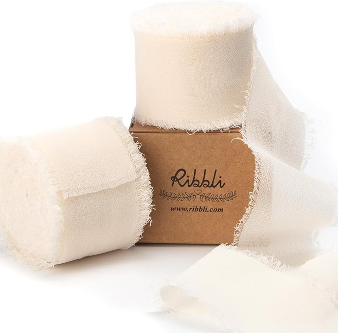 Ribbli Cream Chiffon Ribbon 1-1/2 inch x 20 Yard Handmade Fringe, Chiffon Silk by Ribbli