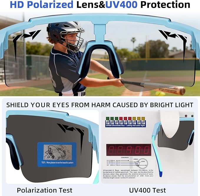 2-Sizes Kids Youth Baseball Sunglasses Men Women Vipers Sunglasses Softball Boys Girl True Polarization &UV Protection