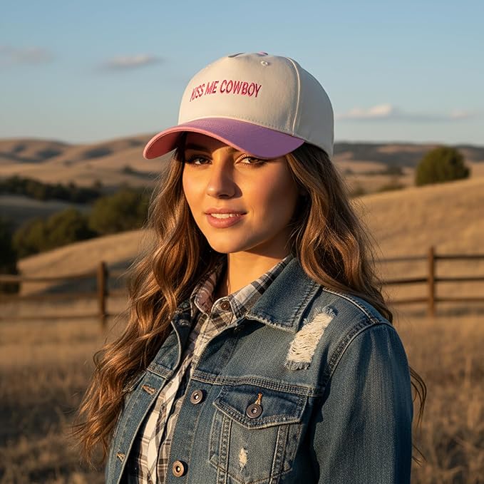 Two-Tone Cotton Baseball Cap with Embroidered Western Sayings - Adjustable Cowboy Style Hat for Men and Women