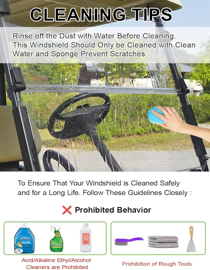 EZGO TXT Windshield, EZGO Windshield for Golf Cart Suitable for 1995-2013 EZGO TXT Model, PC UV Resistant, Foldable Golf Cart Windshield Replacement with Windshield Clips