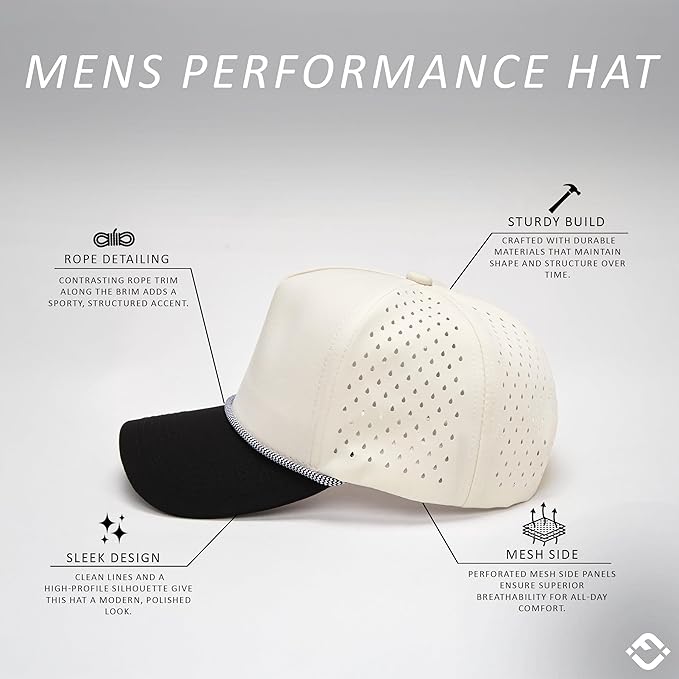 Funky Junque Performance Waterproof Golf Rope Hat – Cool Breathable Workout 5 Panel Snapback Cap for Men