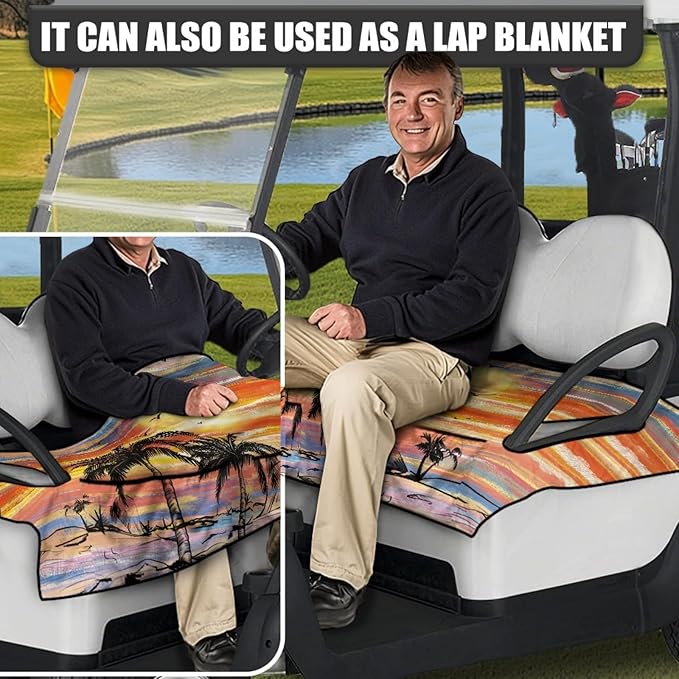 Golf Cart Seat Covers, Universal Golf Cart Seat Towel Blanket with 4 Front Pockets & Nonskid Bottom Fits for Club Car 2 Person Seats Golf Carts