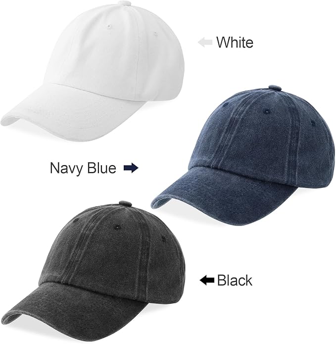 MEINICY 3 Packs Washed-Cotton Plain Baseball Cap, Vintage Adjustable Dad Hats Gift for Men/Women,Unstructured