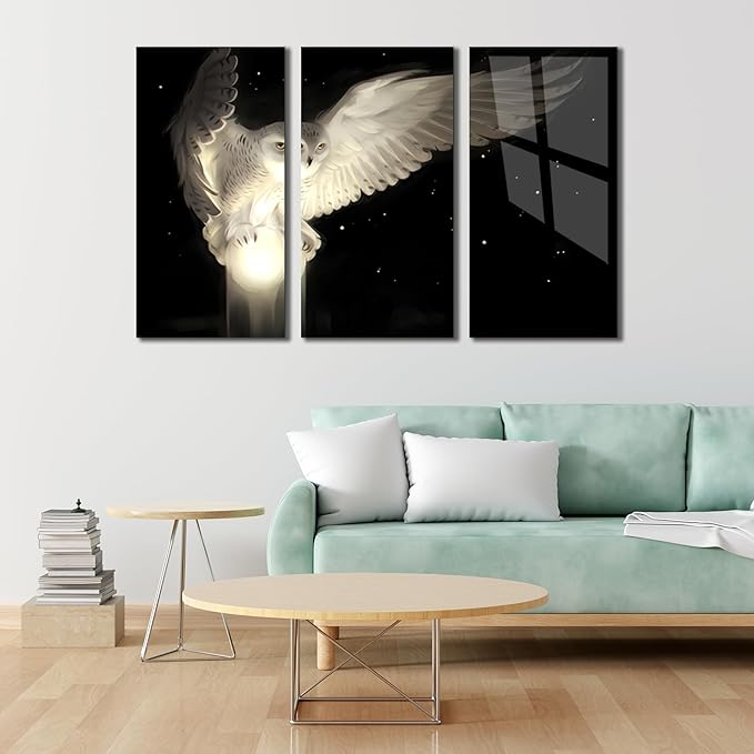 SpiritualHands White Owl Tempered Glass Wall Art Painting - Image 8