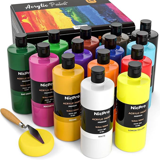 Nicpro 14 Colors Large Bulk Acrylic Paint Set Rich Art Painting Supplies by Nicpro