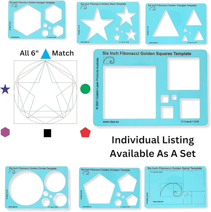 6" Square Stencil Template for Drawing and Drafting: A Fibonacci-Inspired - Image 6
