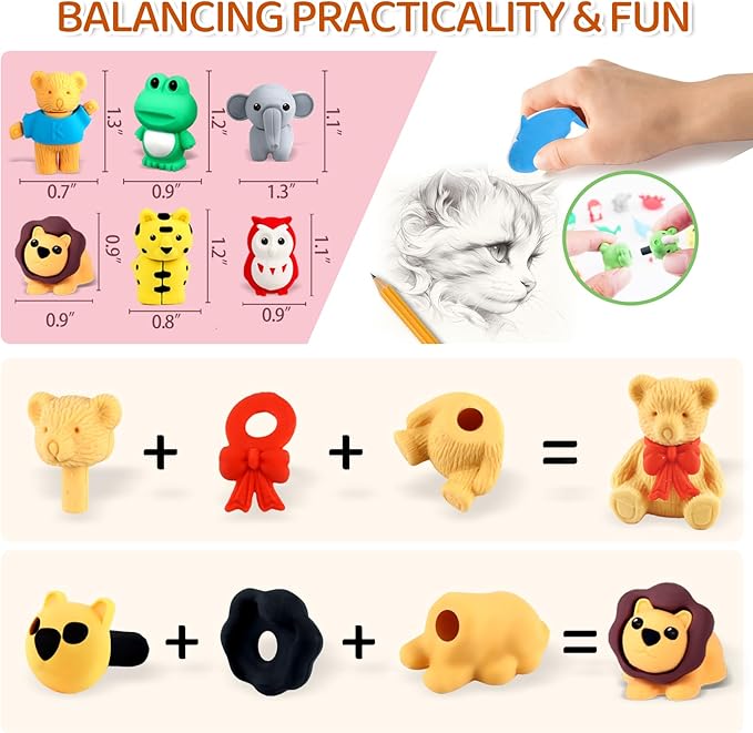 60Pcs Animal Erasers Kids Desk Pets Pencil Erasers 3D Puzzle Bulk Mini Animal - Image 7