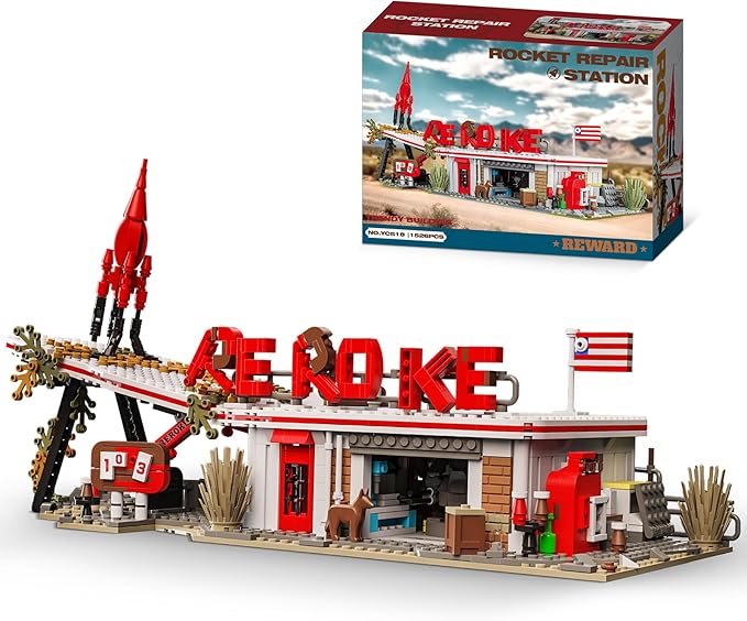Rocket Gas Station Building Blocks Set, MOC Rocket Architecture Toy Model Kit by TOYPLAYER