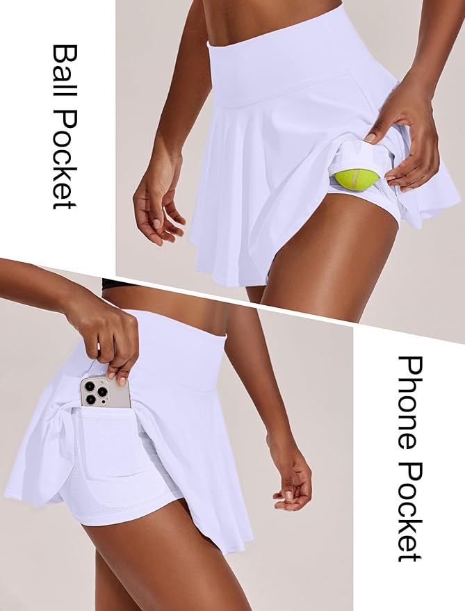 PINSPARK Womens Tennis Skirt Pleated Athletic Skirts with Pockets Shorts High Waisted Golf Skort for Workout Pickleball