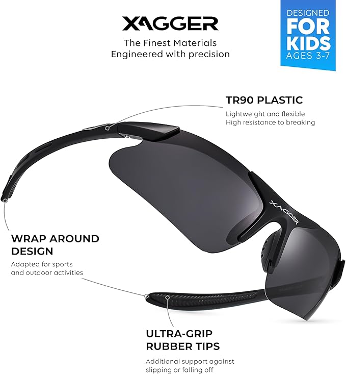 Xagger Kids Youth Polarized Sports Sunglasses for Boys Girls Baseball Softball Glasses TR90 Frame