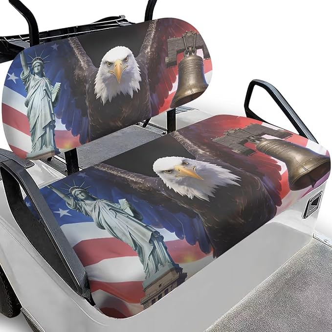 Yewatlles Golf Cart Seat Covers 2 Piece Set Universal Golf Cart Seat and Backrest Covers Funny Golf Cart Accessories for Women Men Easy to Install American Flag 250th Pattern