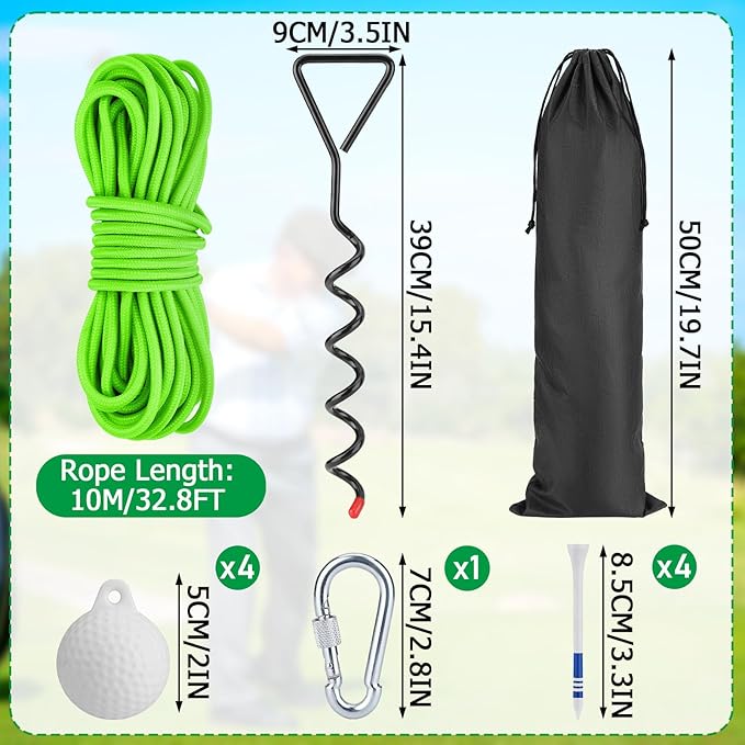 TOBWOLF Golf Ball on a String, 33FT Swing Away Golf Ball on a Rope with Fixed Rod, Golf Rope Swing Trainer, Golf Practice Rope Ball at Backyard or Park for Beginners & Youth to Quickly Practice Swing