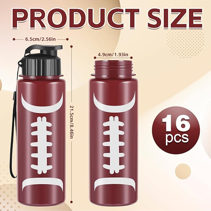 Olgaa 16 Pcs Football Water Bottle Bulk 20 oz Football Reusable Water Drink Bottles Sports Football Accessories for Party Favor Players Lovers Team Gifts (Football)