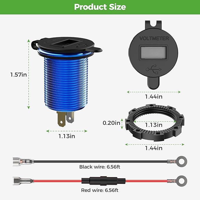 10L0L 9V-55V Input Golf Cart Quick Charge 3.0 Dual USB Charging Socket,2 in 1 USB Ports & Digital Voltmeter Universal for Club Car,EZGO and Yamaha,Metal Shell Safe Charge Outlet