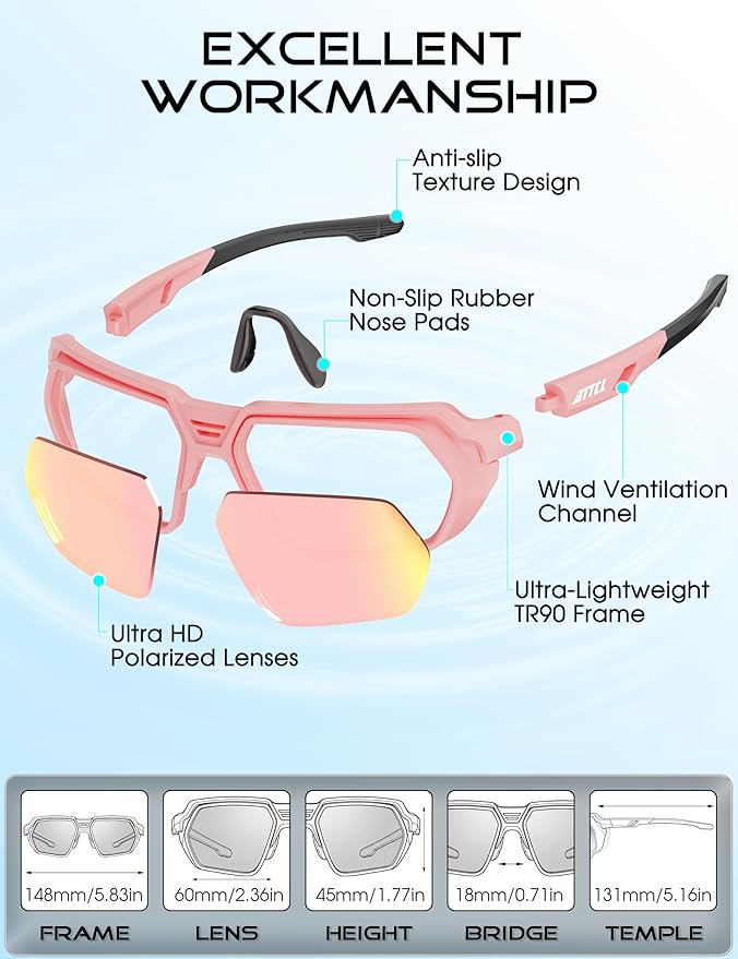ATTCL Sports Polarized Sunglasses for Men: Womens UV400 Protection, Lightweight Wrap Around TR90 Frame for Fishing Golf