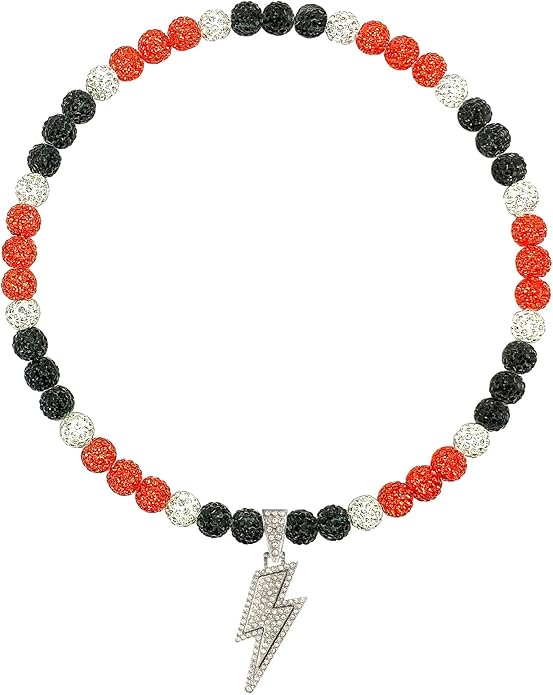 Baseball Necklace for Men 16/18/20 Inch Bling Ice Collection Lightning Bolt Pendant Necklace for Women Rhinestone Clay Beaded Discoball Accessories Gifts for Baseball Team Players Lovers