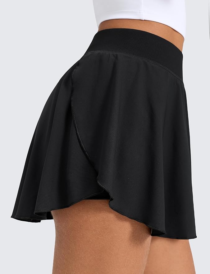 CRZ YOGA Lightweight Drapey Side Slit Tennis Skirts for Women - High Waisted Mini Flowy Lined Golf Skort with Pockets
