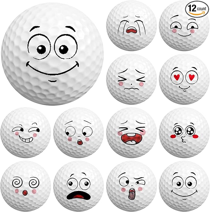 Syhood 12 Pcs Funny Golf Balls Gift Set Novelty Emotion Face Trick Golf Balls Cute Fun Practice Accessories for Teens Adult Golfers Birthday Gifts