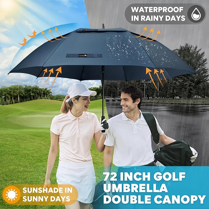 ZOMAKE Golf Umbrella Windproof, Extra Large Oversized Heavy Duty Double Canopy for Rain, Sports Games & Push Cart(51/54/62/68/72Inch)