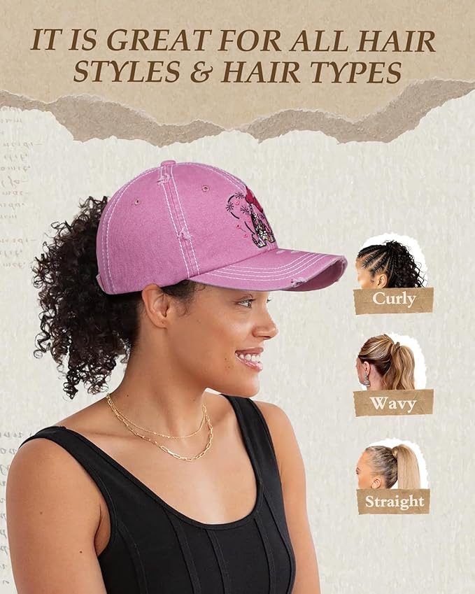 Flafens Women Pony Hats High Ponytail Baseball Caps - Cotton Vintage Washed Distressed Adjustable Criss Cross Trucker Hat