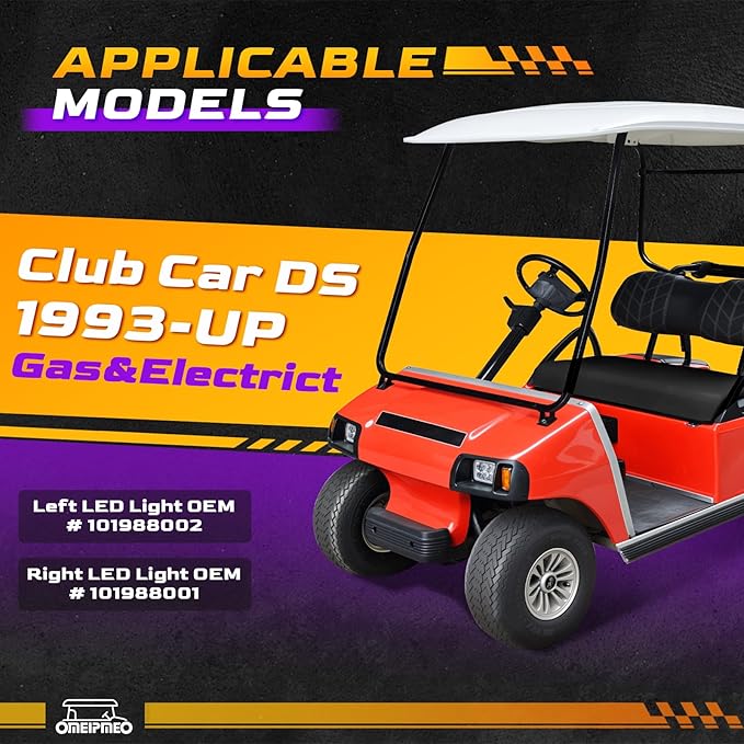 Club Car DS LED Headlight Kit, High Brightness Golf Cart LED Headlights, 12V Golf Cart Head lights for Club Car DS 1993-UP Gas&Electric Golf Carts, Street Legal, Non-OEM, Cutout Required