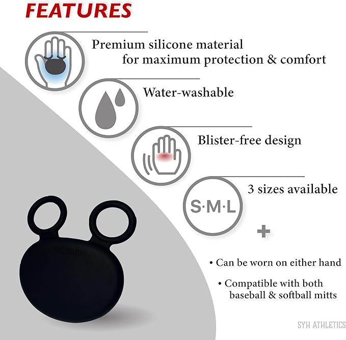Palm Guard for Baseball & Softball in 3 Sizes (Youth/Adult) - Silicone Gel Catcher Hand Protector, Glove Padding Shield Gear, Impact Shock Absorbing Pad Training Aid, Injury & Sting Prevention Hockey