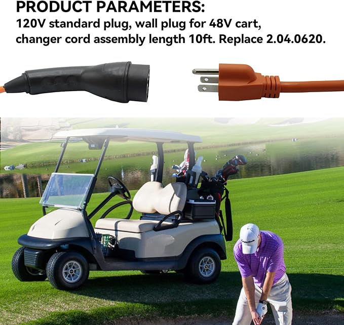 Golf Cart Charger Power Cord, Fits for Evolution ICON EV Golf Carts, 120V 3 Pin Charge Cable Assembly Replace 2.04.0620
