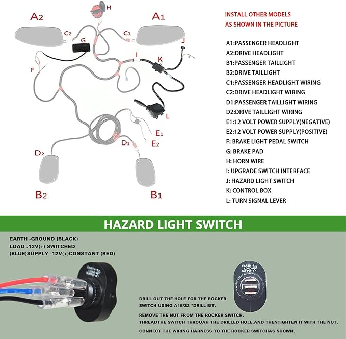 Golf Cart Turn Signal Kit with Horn Brake Light Switch 9-Pin Plug Deluxe Upgrade Wiring Harness - 12V Street Legal Light Kit for Club Car DS Precedent Tempo EZGO TXT RXV