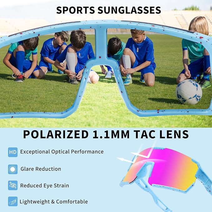 YDAOWKN Kids Sunglasses Youth Baseball Sunglasses Boys Girls Softball Cycling UV400 Protection Sports Goggles