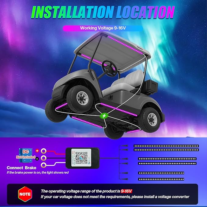Golf Cart LED Underglow Light Kit, Golf Cart RGB Underbody Light Strip with APP&Remote Control, Multi-Mode, Music Sync, IP68 Waterproof, 9-16V Golf Carts Lighting Strip for Club Car EZGO YAMAHA
