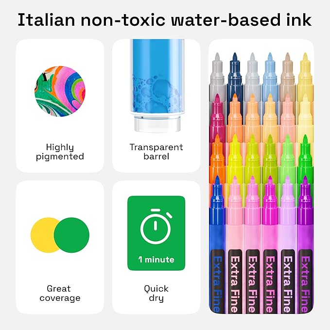 ARTISTRO 60 Acrylic Paint Pens, Art Set Acrylic Paint Markers, Fabric Markers - Image 5