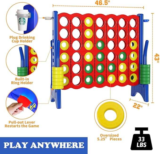 Jumbo 4 in a Row Game Set, 4FT Giant Game Set - Image 2