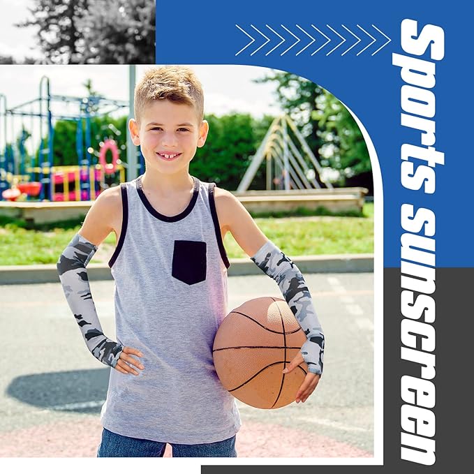 Mepase 10 Pairs Arm Sleeves for Kids Arm Sleeves for Boys UV Sun Protection Cooling Sleeves Youth Sport Compression Sleeves