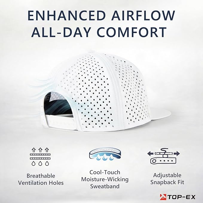 UVCoolix™ Cooling Sweatband Flat Bill Golf Baseball Cap,Breathable Sun Protection,Water-Resistant Snapback Performance Hat