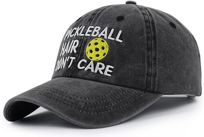 Pickleball Hair Don't Care Hats for Men Women, Funny Adjustable Embroidered Wash Cotton Gifts Baseball Caps