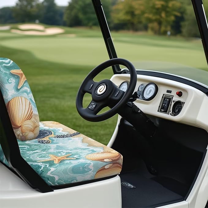 Bulopur Beach Sea Turtle Golf Cart Seat Towel Covers Non-Slip Elastic Golfcart Front Seat Cover Compatible with EZGO & Club Car Universal Golf Cart Accessories