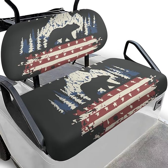 Yewatlles American Flag Bear Cart Seat Covers for Club Car,Golf Carts Ordinary Front Seats,Breathable Washable Polyester Cloth Renew Your Golf Cart