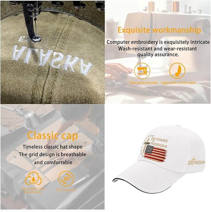 US 250 Years Freedoms 1776-2026 250th Birthday Embroidered Hats Garde Cap for Him