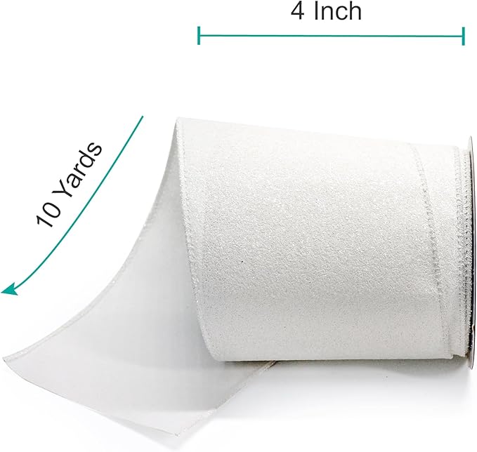CT CRAFT LLC Glitter Wired Ribbon 4" x 10 Yards White - Image 2